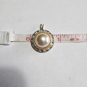Gold-Tone Pearl and Crystal Circle Pendant Charm Necklace